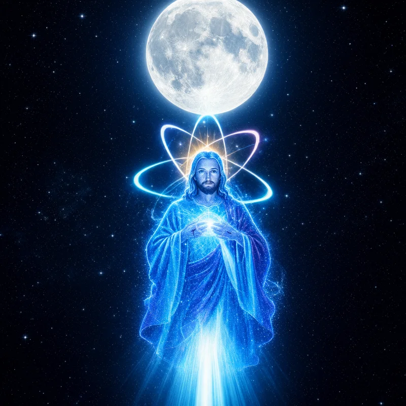 Quantum Jesus ascending toward the moon